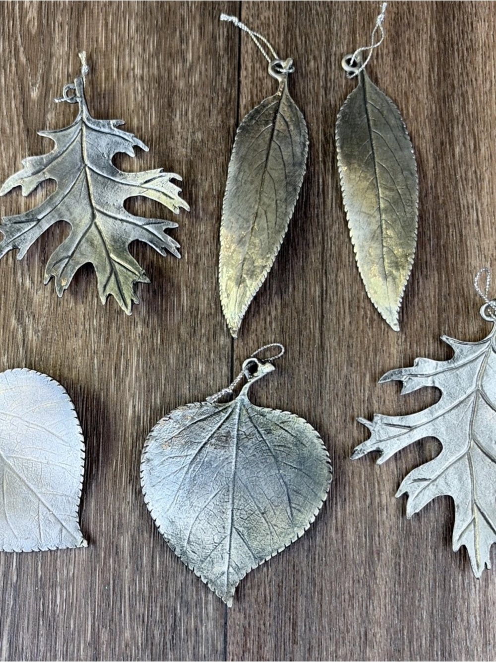 Lot of 6 Tastefully Simple Pewter Leaf Ornament Bay Aspen Oak Leaves